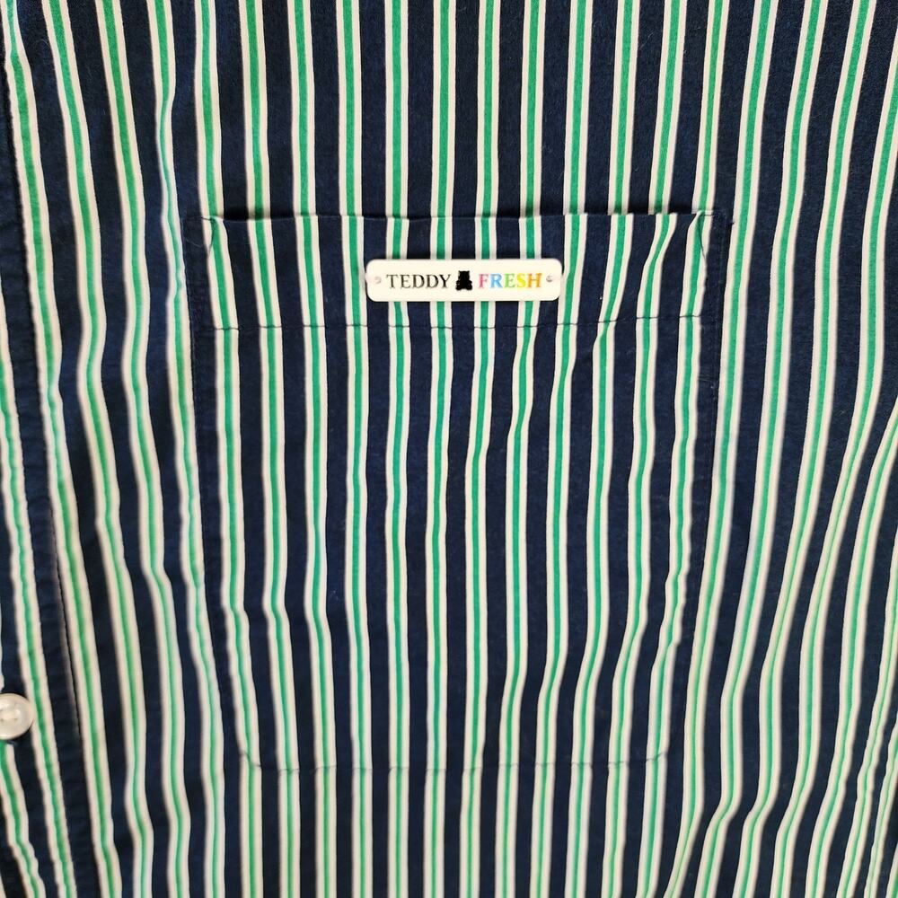 Teddy Fresh Shirt Men's XL Blue Green Striped Button Up Oxford Embroidered - Picture 3 of 11